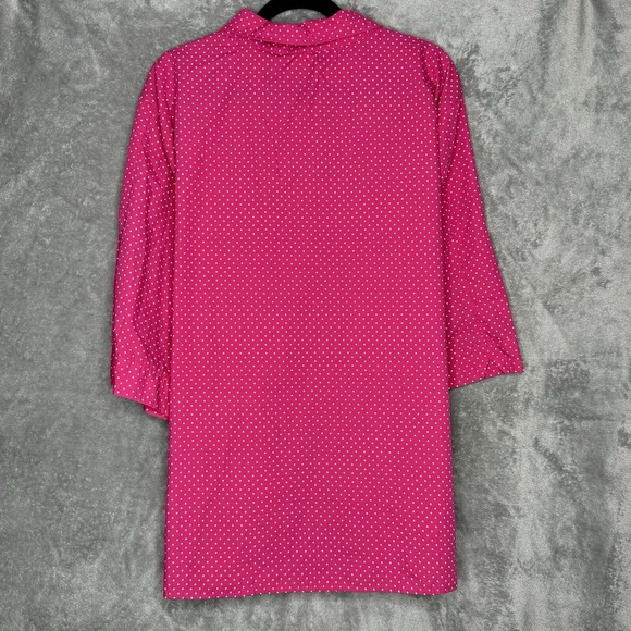 American Sweetheart 4X Top Shirt Pink Polka Dot 3/4 Sleeve Collared Button Up - Picture 3 of 7